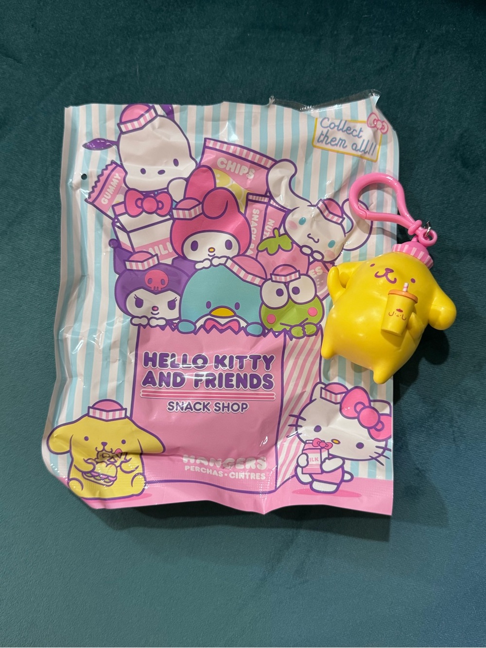 Sanrio Yellow Pompompurin Pink-Clip Keychain Figure